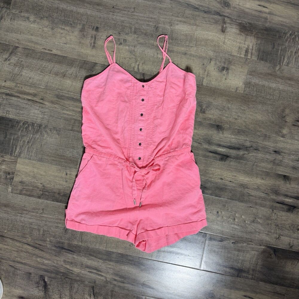 Guess Womens Bright Coral Romper Spaghetti Strap Summer Outfit Size Large